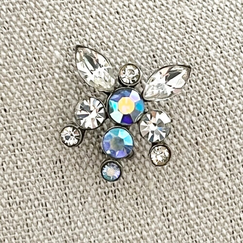 Vintage Rhinestone Dragonfly Brooch Pin Silver Tone Setting Minimalist Blue